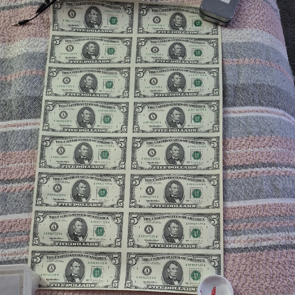 Five Dollar Bills Sheet